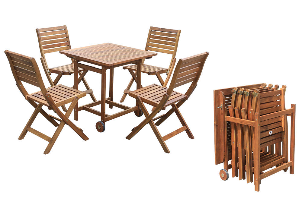 SET - CAMPING SQUARE TABLE 70 x 70 x 72cm - WOODEN + CAMPING FOLDING CHAIR - WOODEN