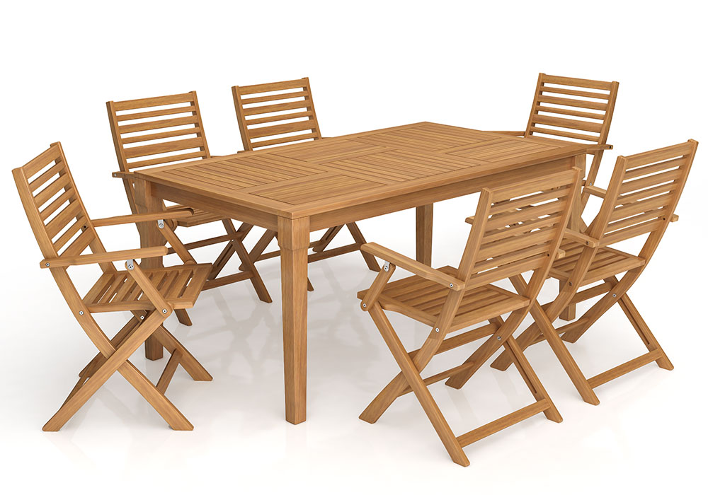 SET(7pcs)- 6 NIDO FOLDING ARMCHAIR + MONTANA RECT. TABLE 160 x 90 x 75Cm