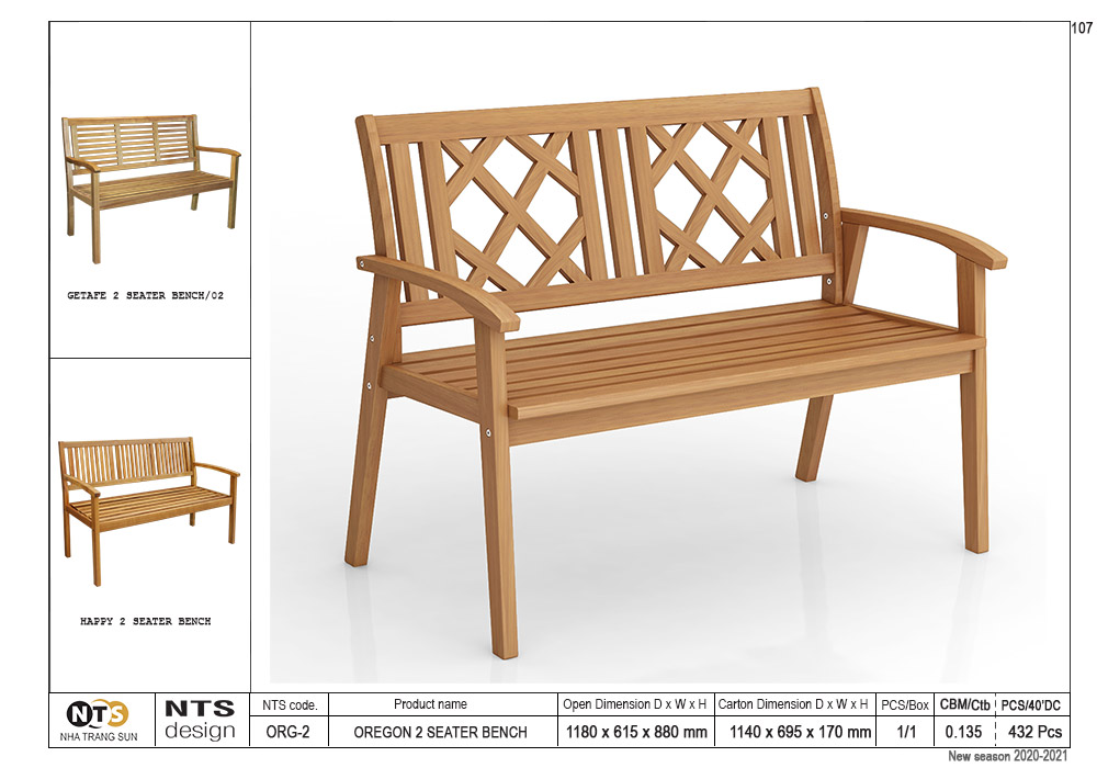 OREGON 2 SEATER BENCH