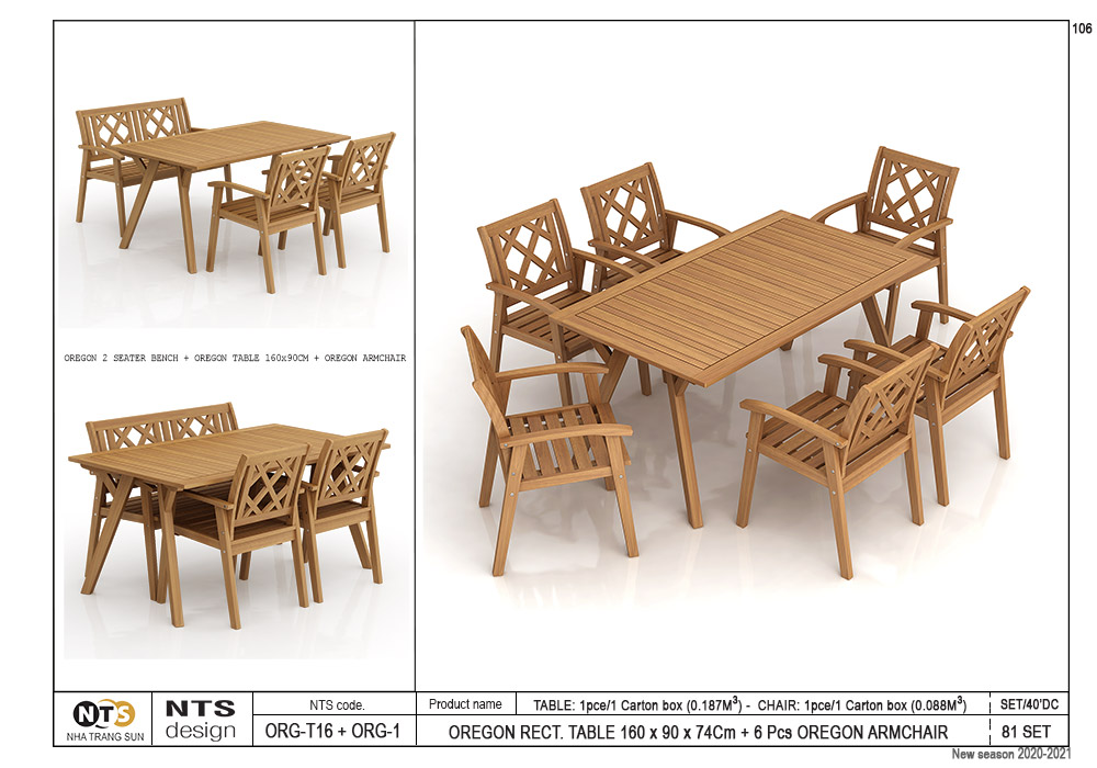 OREGON RECT. TABLE 160 x 90 x 74cm