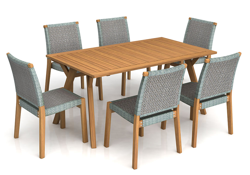 SET(7pcs)- OREGON RECT. TABLE 160 x 90 x 74cm + 6 WINDSOR STACKING CHAIR (KD) -WICKER