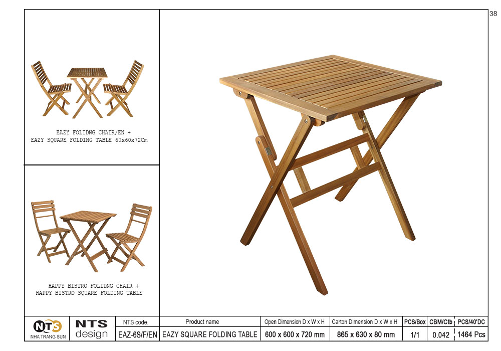 EAZY SQUARE FOLDING TABLE 60 x 60 x 72 CM