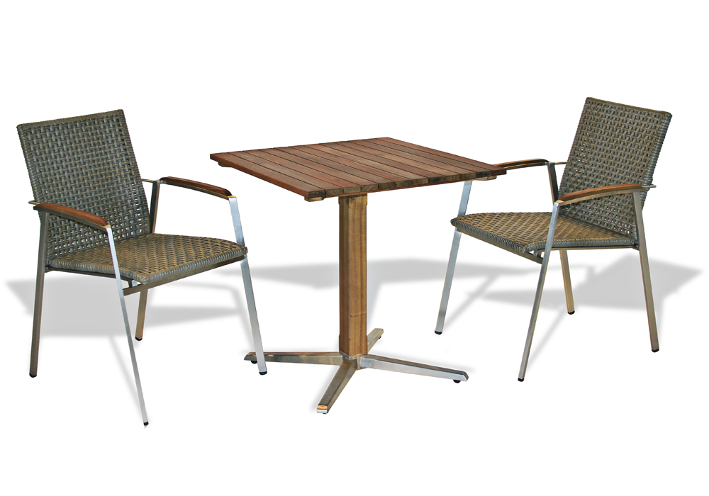 BONDI SQUARE TABLE WITH 2 STACKING ARMCHAIRS